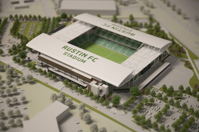 A model of the stadium at the Austin FC Experience Center on Tuesday August 6, 2019. The political action committee Fair Play Austin announced Monday it will no longer campaign for Propsition A, a ballot item that emerged over opposition to the city's contract for a Major League Soccer stadium. [JAY JANNER/AMERICAN-STATESMAN]