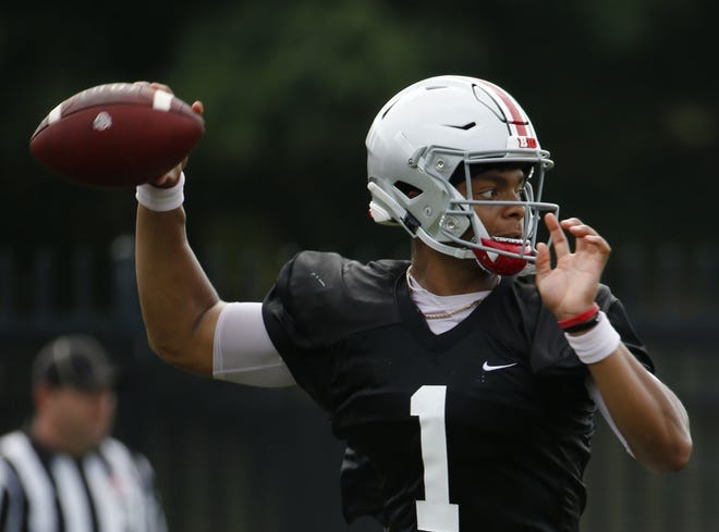 Sophomore Justin Fields will take the first snap when Ohio State opens the season against Florida Atlantic on Aug. 31. [Joshua A. Bickel/Dispatch]