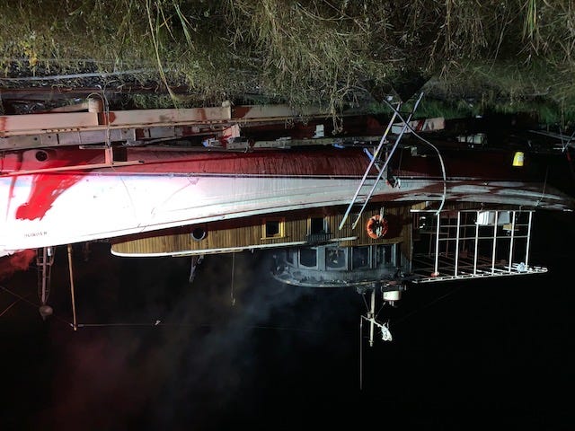 Boat fire damage.