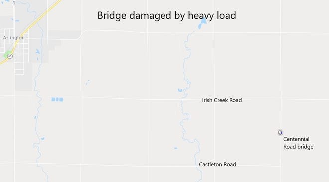 This map, taken from Google Maps, shows the location of a bridge damaged by an oversized load and closed this week. The bridge will likely remained closed at least 5 months until it can be replaced.