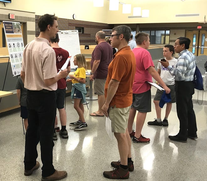Several people attended the open house meeting at C-PP High School Tuesday to discuss their thoughts on future park amenities. [Jeff Smith/The Leader]