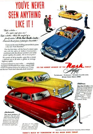 The Nash Rambler was the first official compact car produced by an American manufacturer. It debuted in 1950 along side its big brother Nash full size family of cars. It was followed closely in 1951 by the compact Henry J from Kaiser Motors. [Nash Kelvinator]
