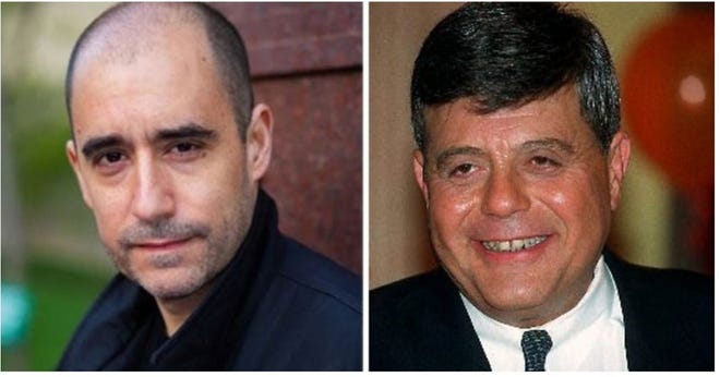 Actor Scott Aiello, left, will play former Providence Mayor Vincent A. "Buddy" Cianci Jr., right, in Trinity Repertory Company’s production of “The Prince of Providence.”
