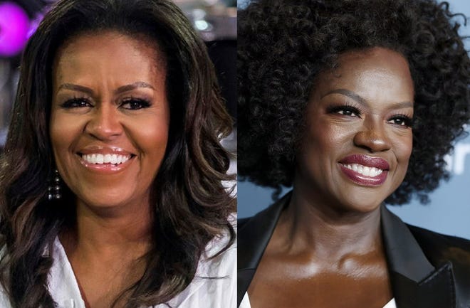 Viola Davis, right, is set to portray Michelle Obama in a Showtime series under development about America's first ladies. [AP, file]