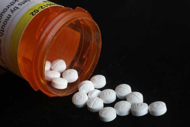 Oxycodone pills. [AP Photo/Mark Lennihan, File]