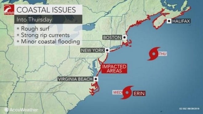 Heavy rain and minor coastal flooding are expected in Southeastern Massachusetts tonight, with rough surf and strong rip currents possible. [Accuweather.com]