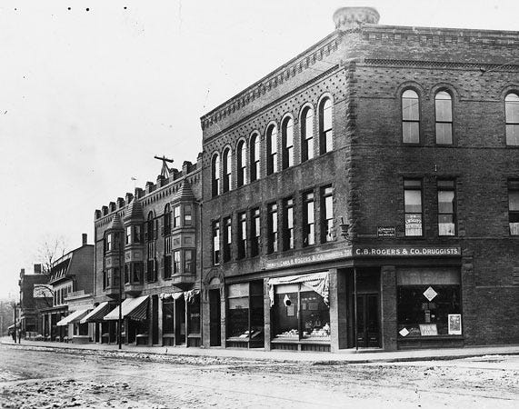 Here is what 701 and 703 Centre St. at the corner with Burroughs Street looked like at the beginning of the 20th century. This building housed C.B. Rogers & Company pharmacy, which remained through the mid-1970s. To learn more, visit the Jamaica Plain Historical Society at www.jphs.org.