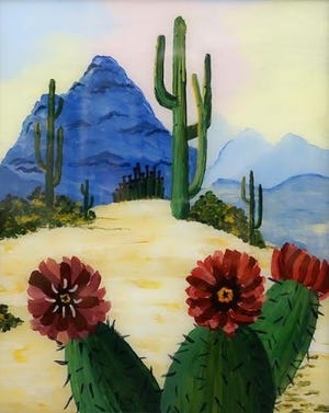 Students will use acrylic paint while creating a reverse landscape scene on glass. [CONTRIBUTED PHOTO]