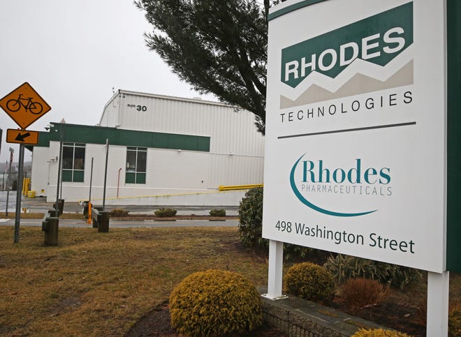 The entrance to Rhodes Technologies and Pharmaceuticals, in Coventry, a subsidiary of Purdue Pharma. [The Providence Journal, file / Steve Szydlowski]