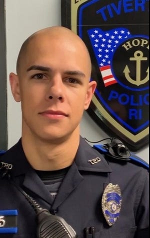 Patrolman Jason Kobelecki is one of two officers trying out body cameras as part of a month-long pilot program in the Tiverton Police Department. [Photo courtesy of Tiverton Police]