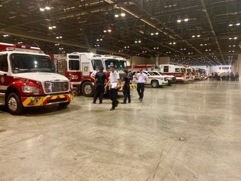 Emergency services from around the country on Monday were staging at the Orlando Convention Center and other sites along the east coast of Florida in preparation for Hurricane Dorian. [COURTESY OF SARASOTA COUNTY EMERGENCY SERVICES]