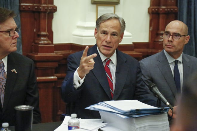 Gov. Greg Abbott kicks off the first roundtable discussion, held Aug. 22 at the Capitol, to discuss possible policy responses to the shooting in El Paso that left 22 dead. [JAMES GREGG/AMERICAN-STATESMAN]