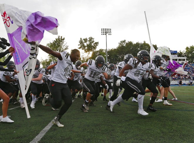 Pickerington North takes the field against Olentangy Liberty August 30, 2019 at Olentangy Liberty High School.[Eric Albrecht/Dispatch]