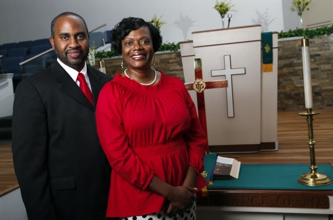 The Rev. Elvyn Hamilton and the Rev. Bessie Hamilton, the new senior pastors of Quayle United Methodist Church, stand in the sanctuary of the church, 5001 N Everest in Oklahoma City. [Nate Billings/The Oklahoman]