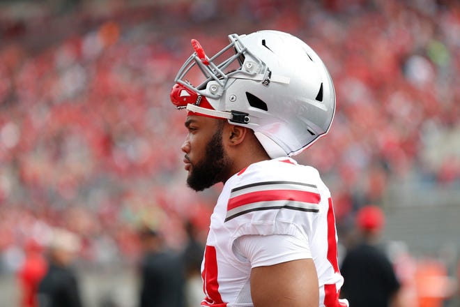 Sophomore Tyler Friday is expected to make his first start on Saturday for Ohio State in place of injured defensive end Jonathon Cooper. [Maddie Schroeder/Dispatch]