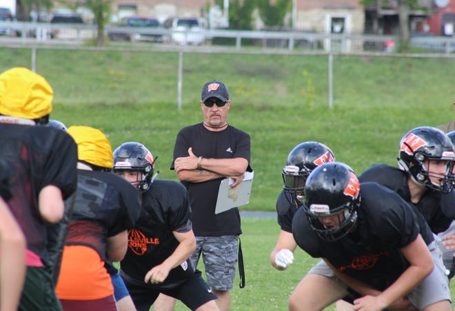 Wellsville head coach Frank Brown oversees practice. Brown is back in the head coaching role after leading the program from 2008-2012. [SPECTATOR PHOTOS]