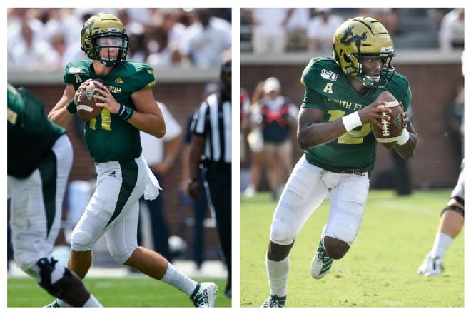 South Florida's Charlie Strong will soon have to decide which quarterback he will commit to: Blake Barnett, left, or Jordan McCloud.