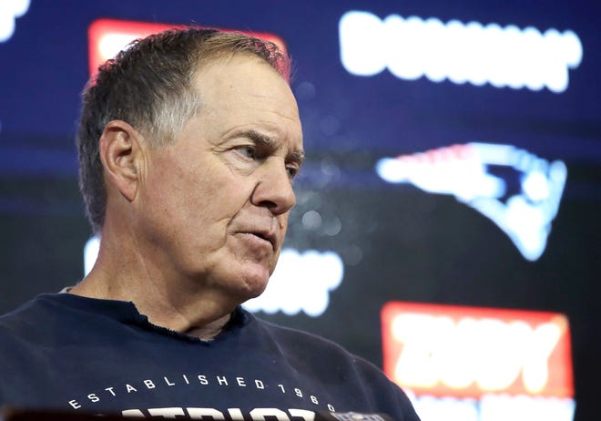 New England Patriots head coach Bill Belichick speaks to the media following the Pats' victory over the Pittsburgh Steelers on Sunday. [AP Photo/Elise Amendola]