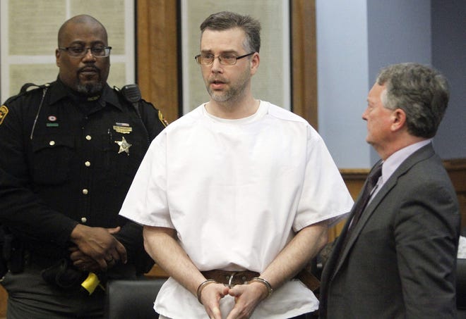 Shawn M. Grate appears in Richland County Common Pleas Court in March. He was already set to spend the rest of his life in prison and possibly face the death penalty, but Grate has not been punished for his first murder before now. [Tom E. Puskar/Ashland Times-Gazette]