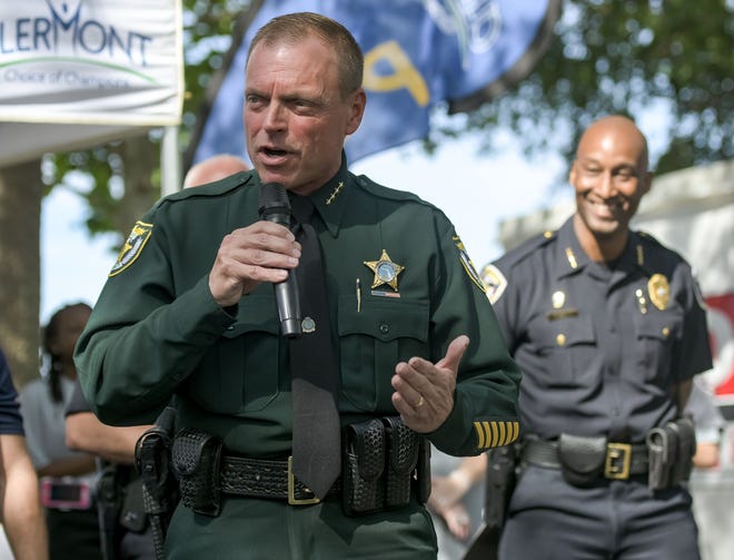 Lake County Sheriff Peyton Grinnell speaks at the Law Enforcement Torch Run for Special Olympics Florida in Clermont on April 25. [Daily Commercial File]