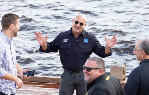 The Weather Channel's star meteorologist Jim Cantore reports on Hurricane Dorian on Saturday, Aug. 31, 2019, from downtown Stuart, Florida
