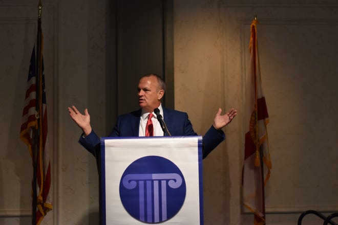 Commissioner of Education Richard Corcoran spoke in Sarasota on Wednesday, at a Meet the Minds luncheon hosted by the Argus Foundation. [Herald-Tribune staff photo / Anna Bryson]