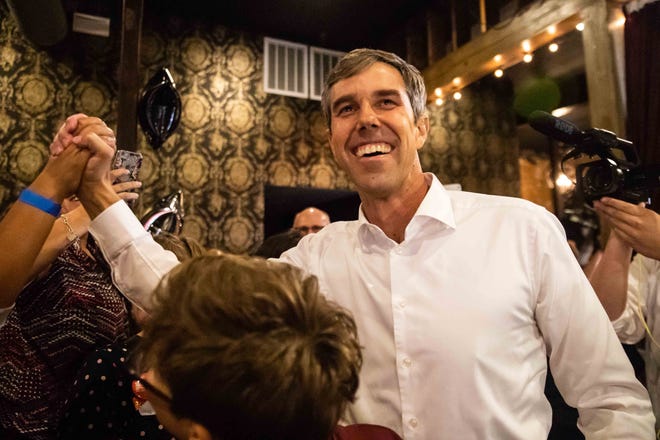 Former U.S. Rep. Beto O'Rourke, D-El Paso, stops at a watch party to address his supporters after the Democratic presidential debate Thursday night at Texas Southern University in Houston. [LOLA GOMEZ/AMERICAN-STATESMAN]