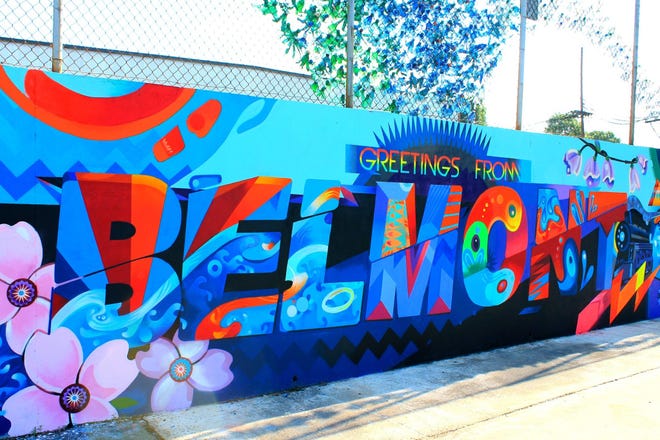 Kids and adults filled in swathes of color on this mural in Belmont during a community painting event in April 2019. The Greater Gaston Development Corp. is now leading an effort to have the local community paint a mural in downtown Gastonia that honors Gaston County. [CITY OF BELMONT/SPECIAL TO THE GAZETTE]