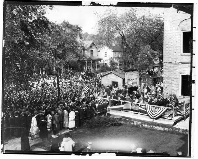 Hundreds of Massillon residents fill part of Tremont Avenue SE to attend the dedication of the Young Men's Christian Association building in 1925, which was the year the facility officially opened. The YMCA was incorporated in 1919. (Photo provided by Massillon Museum)