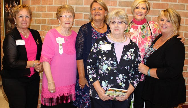 The steering committee for the 90th anniversary celebration of the Hillsdale Garden Clsub gathers. From let are: Mary Moore, Anna Bertalon, Peggy LoPresto, Cheryl Paul, Sue Ciervini and Connie Sexton. [NANCY HASTINGS PHOTO]