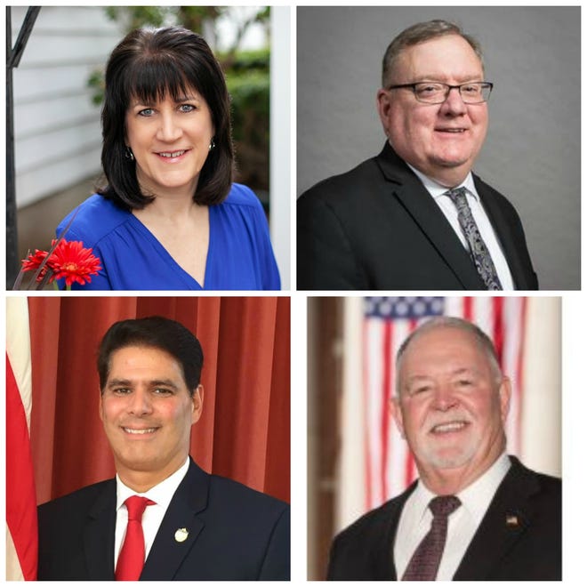 Candidates for mayor in Braintree are, clockwise from top: Lisa Fiske Heger, Thomas Bowes, Thomas Reynolds and Charles C. Kokoros.