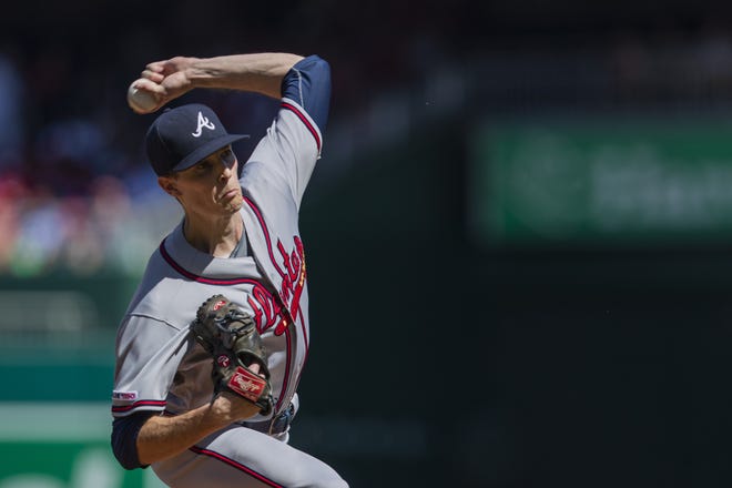 Atlanta Braves starting pitcher Max Fried (54) throws a pitch during the first inning of a game against the Washington Nationals in Washington, Sunday. [Manuel Balce Ceneta/The Associated Press]