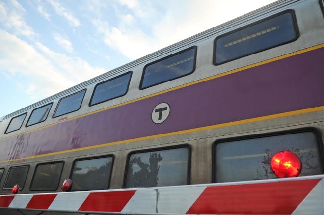 An MBTA commuter rail train passes through Bridgewater. (File photo)