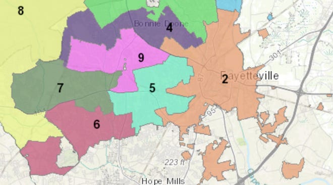 Early voting in the Fayetteville City Council primary elections starts on Wednesday, Sept. 18, 2019, in District 6 (on the lower left of this map) and in District 2 (on the right side). Early voting ends Oct. 4 and the election day for the primary is Oct. 8. The winners will be in the general election in November. [Screencap from city website]
