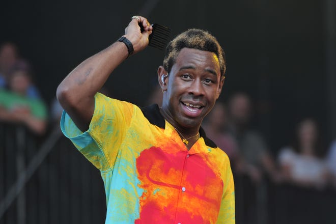 Tyler, The Creator performs at Lollapalooza in Grant Park in Chicago on Aug. 3, 2018. Prosecutors say a University of South Alabama student is accused of making a terroristic threat after he wrote song lyrics by the popular rapper on a large flip chart in the school library. (Photo by Rob Grabowski/Invision/AP, File)