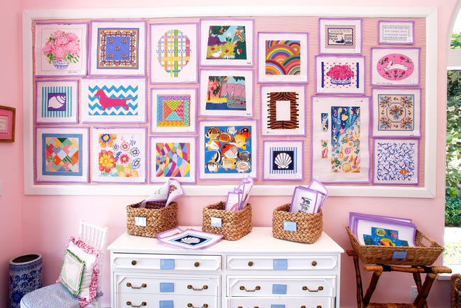 Some of the designs done at Lycette cover the shop's pink walls. [CARLA TRIVINO/PALMBEACHDAILYNEWS.COM]