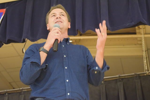 Montana Gov. Steve Bullock was among four Democrats looking to gain traction and support from local Democrats for their respective 2020 aspirations during a Story County Democrats barbecue in Nevada on Sunday. Photo by Robbie Sequeira/Ames Tribune