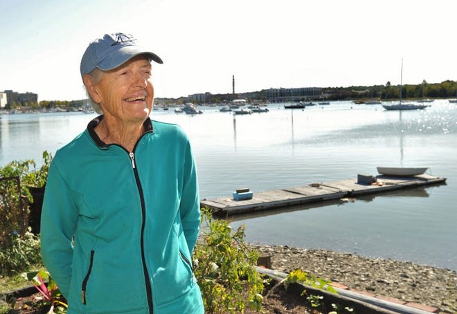 Dot Anderson, 90, in her back yard along the Back River in No. Weymouth.
