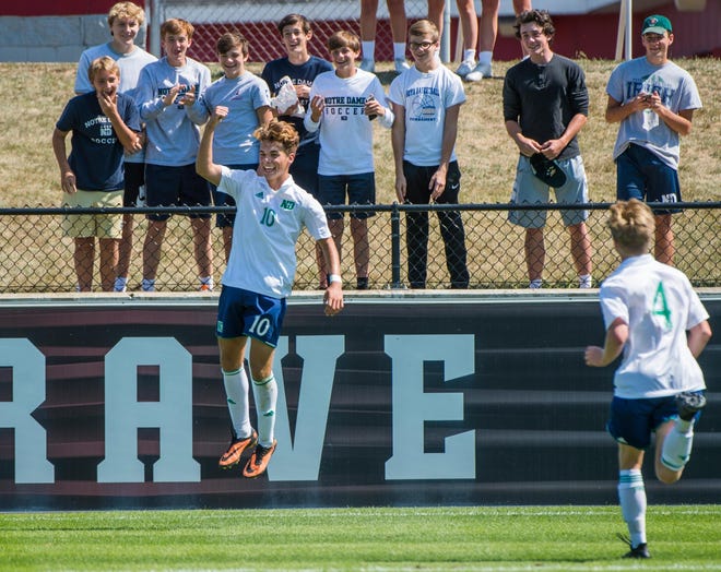 Noah Madrigal and the Notre Dame High School boys soccer team has rolled to the No. 1 spot in the national rankings, according to FAB 50. [JOURNAL STAR FILE PHOTO]