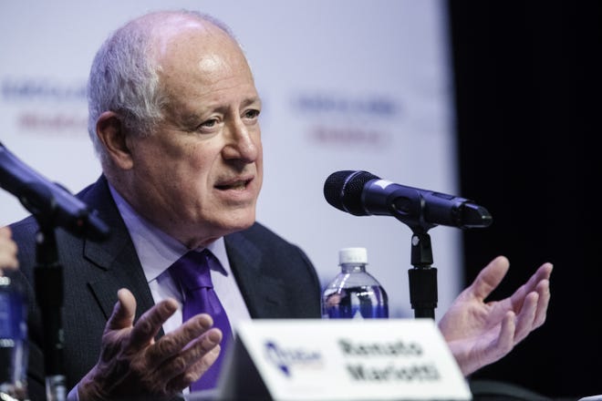 Former Illinois Gov. Pat Quinn answers a question during a debate of the Democratic candidates for Illinois Attorney General Feb. 5, 2018, at the Hoogland Center in Springfield. [File/SJ-R]