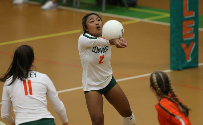 Mosley's Jalei Jomalon bumps the ball during a match against Arnold on Sept. 19 in Lynn Haven. [PATTI BLAKE/THE NEWS HERALD]