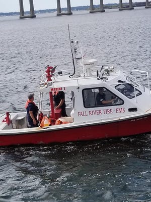 Fall River Fire Department's Marine 1 has been out searching for the missing boater since the accident occured on Saturday. [Online photo]