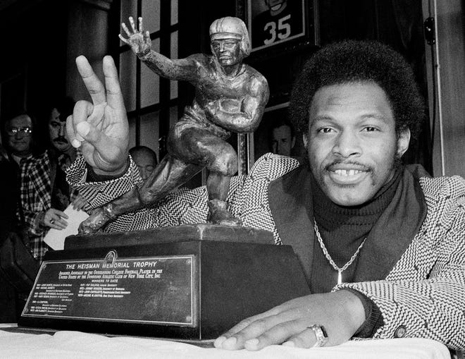 Ohio State running back Archie Griffin after winning his second Heisman Trophy in 1975 [File photo]