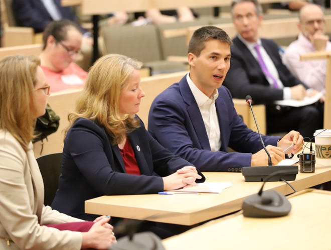 "Thousands of people are dying. We don't have time for the stigma," state Rep. Dylan Fernandes, D-Woods Hole, said in calling for supervised drug consumption sites as a way to combat opioid casualties. [Sam Doran/SHNS]