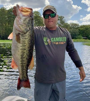 Levi Brown of Plant City caught this 10.39-pounder on a Gambler Lures Fat Ace to win big bass during the Kissimmee Bass Series Team Trail Event on Lake Kissimmee Sept. 29. [ PROVIDED BY LEVI BROWN ]