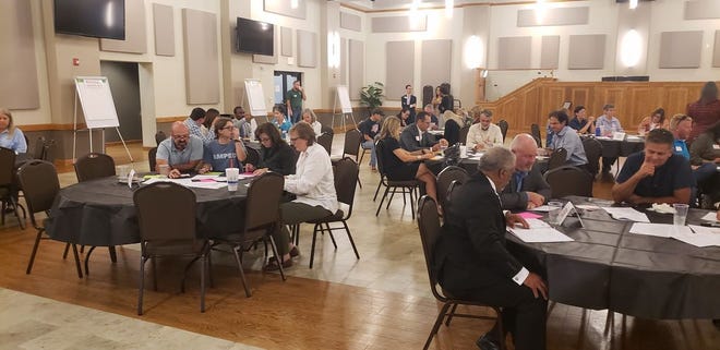 Citizens brainstorm ideas during the first session of Ardmore Vision 2025 Tuesday evening. These ideas will be used to create a set of community goals for the year 2025.