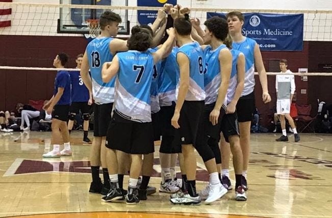 Massillon Recreation Center’s J.O. boys volleyball team celebrates a win. (Photo provided)