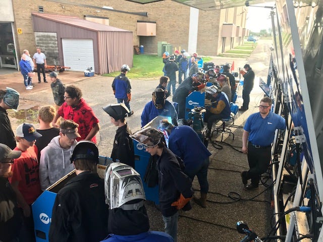 More than 100 students were able to experience the Miller Electric Roadshow on September 23 at Cheboygan Area Schools. The road show is equipped with all of the latest welding equipment and demonstrates all of the latest cutting techniques for the students. Photo by James Lafrinere