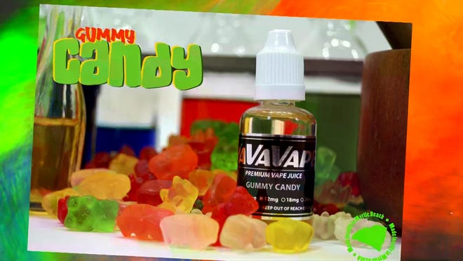 A still image from one of three public service videos on the dangers of vaping made by students in a Dennis-Yarmouth Regional High School media production class shows the flavors, such as gummy candy, that vaping juices come in to entice younger users. [Courtesy of DYMedia1]
