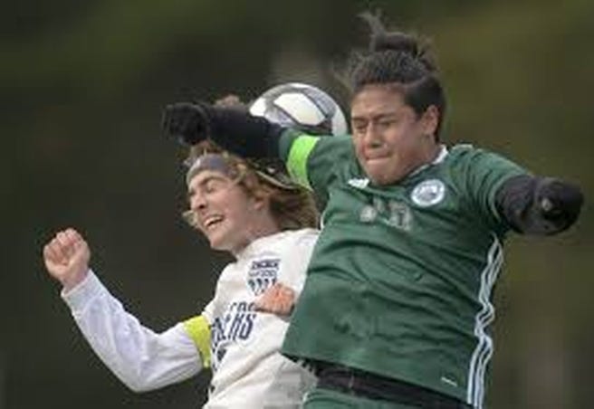 Striker Edison Paguay keeps his head last Thursday against the Nantucket Whalers. [PHOTOS BY RON SCHLOERB]